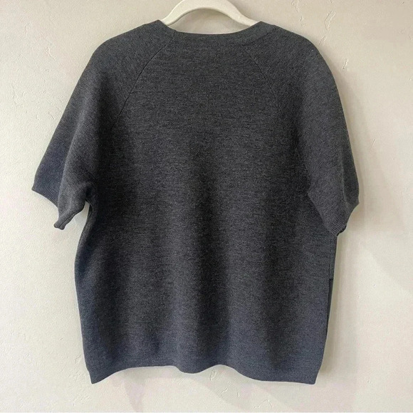 J.Crew 100% Merino Wool & Leather short sleeve sweater size Medium - Picture 6 of 8